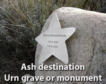 Ash destination, urn grave or urn monument