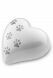 White heart shaped pet urn with silver pawprints | Large