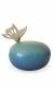 Handmade green-blue ceramic funeral urn with wooden butterfly