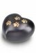 Heart-shaped pet urn for ashes matte black with paw prints in various sizes