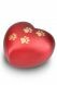 Heart-shaped pet urn for ashes matte red with paw prints in various sizes