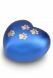 Heart-shaped pet urn for ashes matte blue with paw prints in various sizes