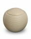 Small spherical ceramic urn for ashes 'Memento' satin cream