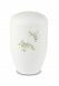 Metal cremation urn for ashes white with dried flowers
