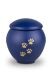 Blue pet urn with gold coloured paws