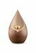 Teardrop cremation urn for ashes with gold-coloured heart made of double-stained limewood