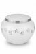 White pet urn with silver coloured pawprints | Medium