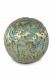 Bronze mini urn for ashes green sphere with gold motif