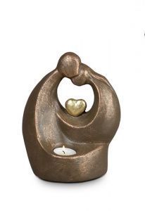 Memorial candle holder keepsake urn 'Eternal Love' | bronze & silver grey