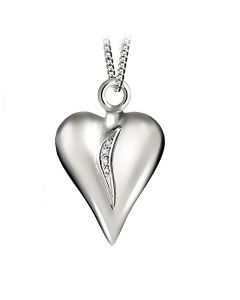 Whitegold ashes pendant heart with brilliant stone 0.04 crt