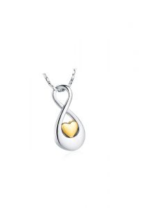 Stainless steel ashes pendant 'Infinity' with gold coloured heart