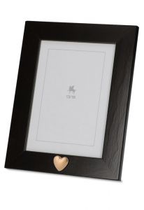 Dark brown photo frame urn with small golden heart for cremation ashes