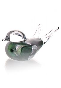 Crystal glass keepsake ashes urn 'Bird' green aventurine