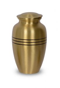 Classic brass cremation urn for ashes with three bands