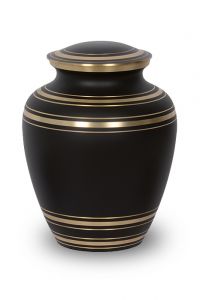 Black brass cremation urn for ashes with line design