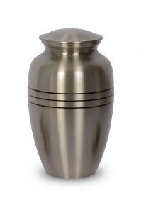 Classic brass cremation urn for ashes with three black bands