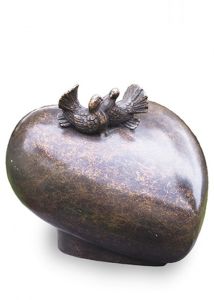 Bronze adult urn 'Heart with love birds'