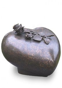 Bronze adult urn 'Heart with rose'