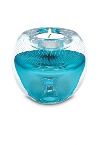 Crystal glass candle holder keepsake urn Tiffany blue
