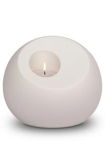 Porcelain urn 'Lumos' with candle holder matte white