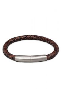 Ash holder braided leather bracelet 'Embrace' dark brown