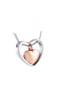 Stainless steel ash pendant 'Heart' with rose gold heart