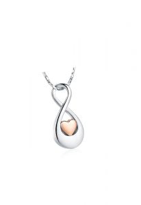 Stainless steel ashes pendant 'Infinity' with rose gold heart