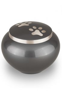 Grey pet urn with silver coloured pawprints | Large
