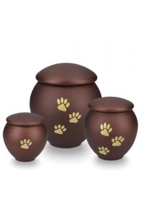 Brown pet urn with gold coloured paws