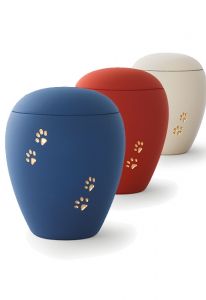 Pet urn with paw prints in several colours and sizes
