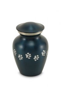 Blue pet cremation ashes urn with pawprints | Small