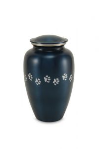 Blue pet cremation ashes urn with pawprints | Extra Large