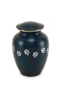 Blue pet cremation ashes urn with pawprints | Large