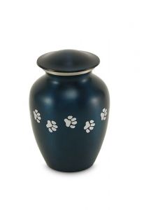 Blue pet cremation ashes urn with pawprints | Medium