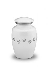 White pet urn with silver pawprints | Small