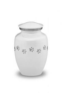 White pet urn with silver pawprints | Large
