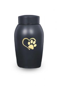 Black pet urn with paw and heart