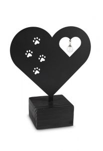 Dog urn for ashes 'Heart with dog paws' with glass ash pearl