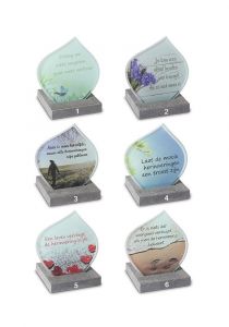 Memorial marker with several designs on glass plate