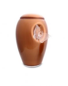 Rusty brown crystal glass cremation urn with butterfly