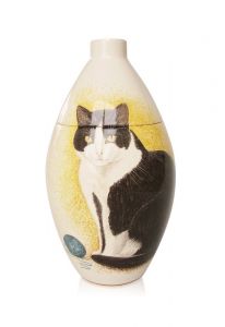 Hand painted urn 'Cat' black/white