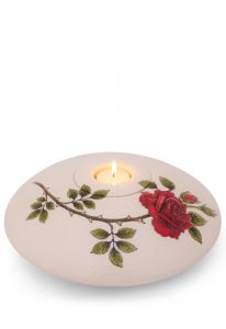 Hand painted bowl urn for ashes 'Rose branch' red