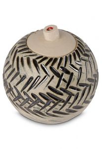 Hand made ceramic keepsake urn with black stripes