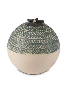 Hand made cremation urn for ashes with grey green stripes