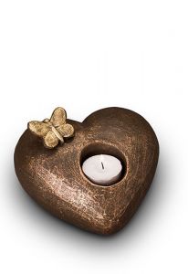 Heart shaped candle holder keepsake urn 'Tenderness' | bronze & silver grey
