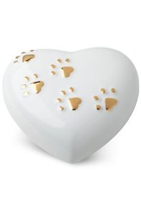 White heart pet urn with paw prints in several sizes