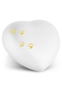 Heart pet urn with pawprints in several colours and sizes