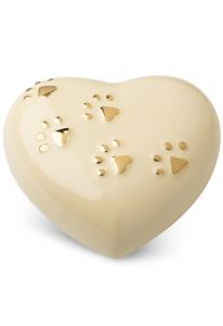 Heart pet urn with paw prints in several colours and sizes