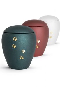 Pet urn with four pawprints in several colours and sizes