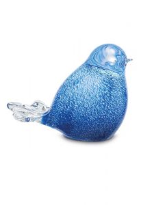 Crystal glass keepsake ashes urn 'Bird' blue / white